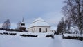 Hallan church and Belltower in winter in Jamtland in Sweden