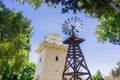 Historical wind turbine and wooden water tower