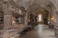 Historical wine presses in the lay refectory of the Eberbach monastery, Hessen, Germany