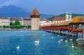 Historical Chapel Bridge in the Old Town Lucerne, Switzerland