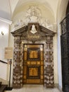 Historical wooden door in Prague Astronomical Clock and City Hall, Prague