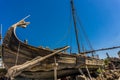 Historical wooden shipwreck reconstruction on land, Urla, Izmir, Turkey. Ancient Greek culture, kyklades ship Royalty Free Stock Photo