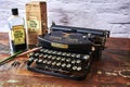 Historical writing utensils on a wooden table