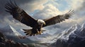 Historically Accurate Digital Painting Of An Eagle Flying Among Mountains