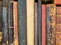 Historically valuable books. Very old and torn books on the shelf Royalty Free Stock Photo