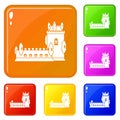 History castle icons set vector color