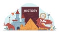 History elements composition. Time periods, elements of ancient civilizations, school subject, historical book, Egyptian