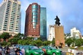 History famous general statue and busy traffic, Ho Chi Minh City center, VietNam