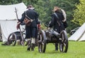 History fans dressed as 17th century mercenary move historical c