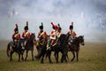 History fans in military costume reenacts the Battle of Three Emperors