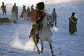 History fans in military costumes reenacts the Battle of Three Emperors Royalty Free Stock Photo