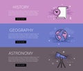History. Geography. Astronomy. Vector banners template set