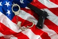 History. handcuffs and gun USA flag Royalty Free Stock Photo