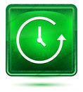 History icon neon light green square button Royalty Free Stock Photo