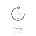 History icon. Thin linear history outline icon isolated on white background from user interface collection. Line vector sign, Royalty Free Stock Photo