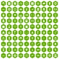 100 history icons hexagon green