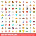 100 history icons set, cartoon style Royalty Free Stock Photo
