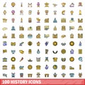 100 history icons set, color line style Royalty Free Stock Photo