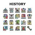 History Learn Educational Lesson Icons Set Vector