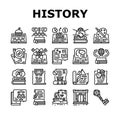 History Learn Educational Lesson Icons Set Vector