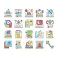 History Learn Educational Lesson Icons Set Vector .