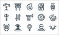 History Line Icons. Linear Set. Quality Vector Line Set Such As Prehistory, Loupe, Harp, Skull, Fire, Hammer, Chinese Coin, Ankh,