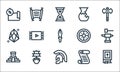 history line icons. linear set. quality vector line set such as bible, roman helmet, aztec pyramid, papyrus, barque, diamond,