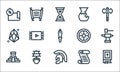 history line icons. linear set. quality vector line set such as bible, roman helmet, aztec pyramid, papyrus, barque, diamond,