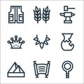 History line icons. linear set. quality vector line set such as loupe, torah, pyramid, ceramics, prehistory, crown, blacksmith,