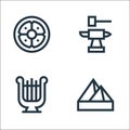 History line icons. linear set. quality vector line set such as pyramid, harp, blacksmith