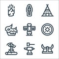 history line icons. linear set. quality vector line set such as viking helmet, blacksmith, fire, chinese coin, totem, fossil,