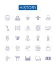 History line icons signs set. Design collection of Past, Era, Age, Chronicle, Annals, Antiquity, Time, Memory outline Royalty Free Stock Photo