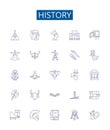 History line icons signs set. Design collection of Past, Era, Age, Chronicle, Annals, Antiquity, Time, Memory outline Royalty Free Stock Photo