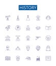 History line icons signs set. Design collection of Past, Era, Age, Chronicle, Annals, Antiquity, Time, Memory outline Royalty Free Stock Photo