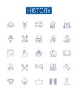History line icons signs set. Design collection of Past, Era, Age, Chronicle, Annals, Antiquity, Time, Memory outline Royalty Free Stock Photo