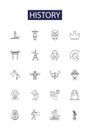 History line vector icons and signs. Memory, Ancient, Accounts, Timeline, Legacy, Narrative, Traditions, Culture outline