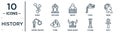 history linear icon set. includes thin line bones, bricks, greek, stone, column, egypt, ancient weapon icons for report,
