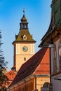 History Museum clock tower in the historical city center of Brasov, Romania Royalty Free Stock Photo