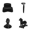 History, products and or web icon in black style. travel, weapons icons in set collection.