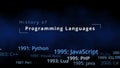 History of programming languages starting 1947 with Assembler, lisp and cobol to basic, java, c++, php