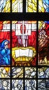 History of salvation, stained glass window by Sieger Koder in church of Saint Bartholomew in Leutershausen, Germany Royalty Free Stock Photo
