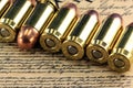 History of the Second Amendment - Bullets on Bill of Rights Royalty Free Stock Photo