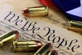 History of the Second Amendment - Bullets on Bill of Rights Royalty Free Stock Photo