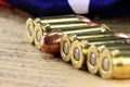History of the Second Amendment - Bullets on Bill of Rights Royalty Free Stock Photo
