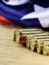 History of the Second Amendment - Bullets on Bill of Rights Royalty Free Stock Photo