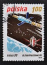 Sojuz 30 space ship. Old Polish post stamp.