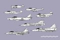 History of Swedish fighters. Outline vector drawing. Royalty Free Stock Photo
