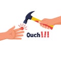 Hit finger hammer. Vector illustration flat design Royalty Free Stock Photo