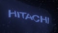 HITACHI logo on a waving digital flag, editorial 3d rendering Royalty Free Stock Photo