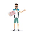 Hitch-Hiking Traveller Character Vector Illustration.